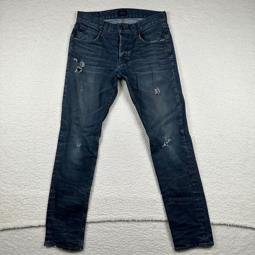 Hudson Blake Slim Straight Mens Distressed Dark Wash Jeans 31x32 Blue M275DND